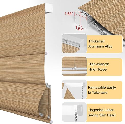 BERISSA Roman Shades for Windows, Natural Woven Light Filtering Roman Blinds for Indoor Windows, Living Room,Home Office,Woodgrain Wheat,Custom Size in Kuwait