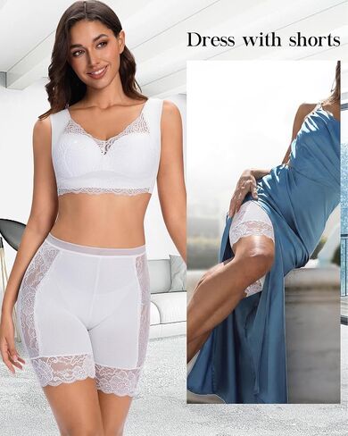 Women’s Cooling Slip Shorts Under Dress Seamless Shorts Anti Chafing Lace Panties White in Saudi Arabia