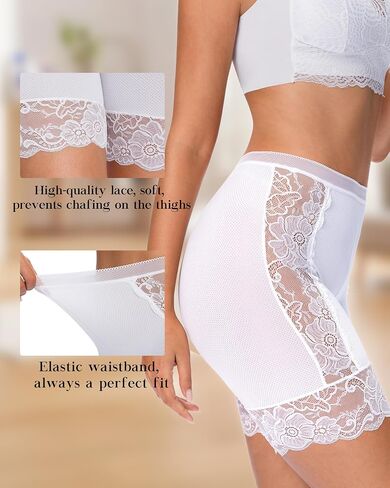Women’s Cooling Slip Shorts Under Dress Seamless Shorts Anti Chafing Lace Panties White in Saudi Arabia