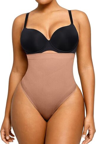 SHAPELLX Women Shapewear Thong Tummy Control Seamless Body Shaper Underwear Waist Slimming Shapewear Panties M L Brown in Kuwait