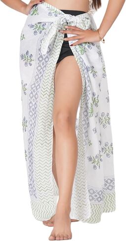 Women’s Cotton Sarong Pareo Wrap Skirt Hand Block Print Beach Cover Up Lightweight Swimwear Bikini Wrap,Resort Wear,Summer in Saudi Arabia