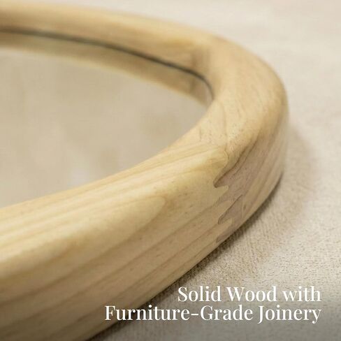Natural Wood Round Wall Mirror 30 Inch, Large Solid Wood Framed Mirror with Wavy Inner Edge for Bathroom Vanity, Living Room & Organic Boho Decor in Saudi Arabia