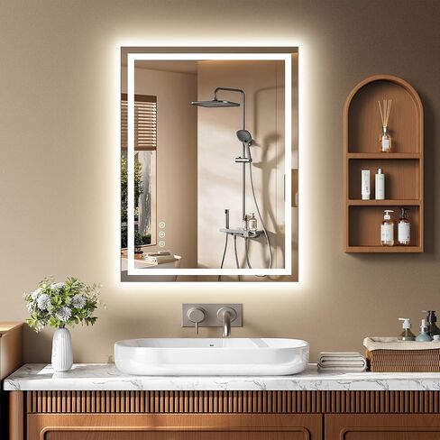 24x32 Inch LED Lighted Bathroom Mirror - Anti-Fog Vanity Mirror with Dimmable Front & Backlit, 3 Color Temp, Smart Memory - Shatterproof HD Glass, IP54 Waterproof Wall Mounted for Makeup Shaving in Saudi Arabia