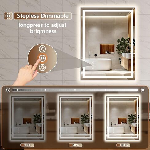 24x32 Inch LED Lighted Bathroom Mirror - Anti-Fog Vanity Mirror with Dimmable Front & Backlit, 3 Color Temp, Smart Memory - Shatterproof HD Glass, IP54 Waterproof Wall Mounted for Makeup Shaving in Saudi Arabia