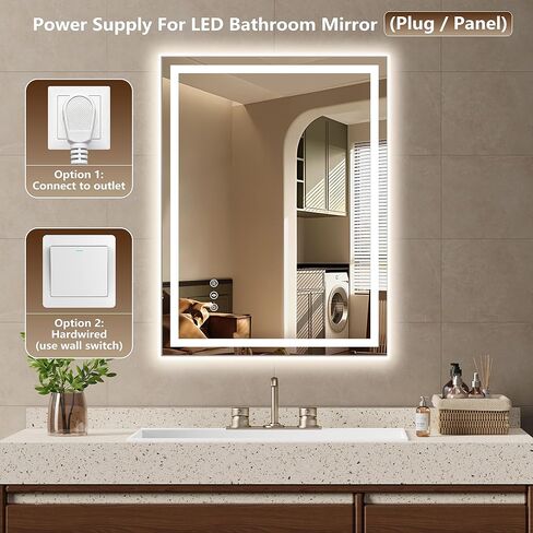 24x32 Inch LED Lighted Bathroom Mirror - Anti-Fog Vanity Mirror with Dimmable Front & Backlit, 3 Color Temp, Smart Memory - Shatterproof HD Glass, IP54 Waterproof Wall Mounted for Makeup Shaving in Saudi Arabia