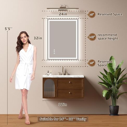 24x32 Inch LED Lighted Bathroom Mirror - Anti-Fog Vanity Mirror with Dimmable Front & Backlit, 3 Color Temp, Smart Memory - Shatterproof HD Glass, IP54 Waterproof Wall Mounted for Makeup Shaving in Saudi Arabia