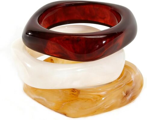 Acrylic Chunky Bangle Bracelets for Women, Irregular Punk Acrylic Resin Bangle Geometric Cuff Wide Wristband Bracelet Fashions Thick Acetate Statement Bangle Jewelry Set in Kuwait
