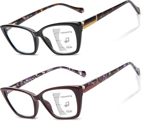 LianSan Trendy Cat-Eye Progressive Multifocus Reading Glasses for Women Blue Light Computer Readers 54-17-140(Purple,3.0x) in Saudi Arabia