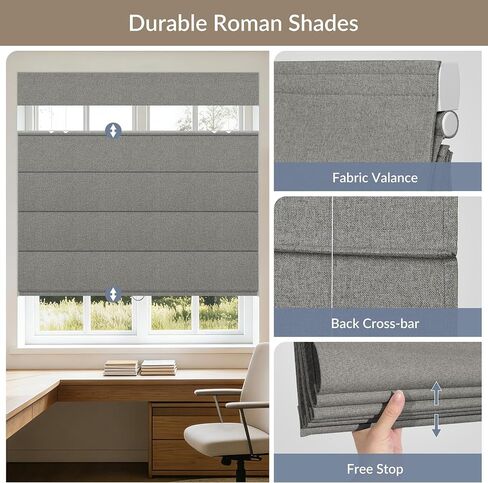 Boolegon Top Down Bottom Up Blackout Roman Shades, Cordless Blackout Window Shades with UV Protection,Easy Install for Indoor Windows, French Doors, Kitchen Windows,Custom Size,Blackout-Light Gray in Saudi Arabia