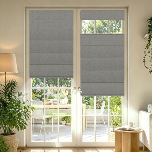 Boolegon Top Down Bottom Up Blackout Roman Shades, Cordless Blackout Window Shades with UV Protection,Easy Install for Indoor Windows, French Doors, Kitchen Windows,Custom Size,Blackout-Light Gray in Saudi Arabia