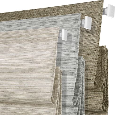Boolegon No Drill No Tools Roman Shades for Indoor Windows, Light Filtering Faux Linen Fabric Faux Bamboo Cordless Roman Blinds, Window Shades for Bedroom & Living Room, Light Brown, 22" W X 36" H in Saudi Arabia