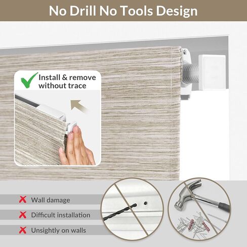 Boolegon No Drill No Tools Roman Shades for Indoor Windows, Light Filtering Faux Linen Fabric Faux Bamboo Cordless Roman Blinds, Window Shades for Bedroom & Living Room, Light Brown, 22" W X 36" H in Saudi Arabia