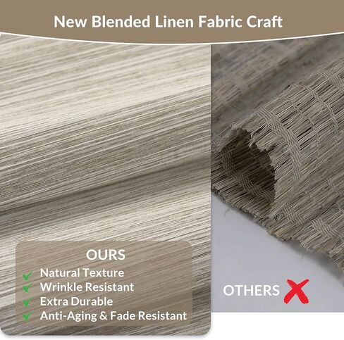Boolegon No Drill No Tools Roman Shades for Indoor Windows, Light Filtering Faux Linen Fabric Faux Bamboo Cordless Roman Blinds, Window Shades for Bedroom & Living Room, Light Brown, 22" W X 36" H in Saudi Arabia