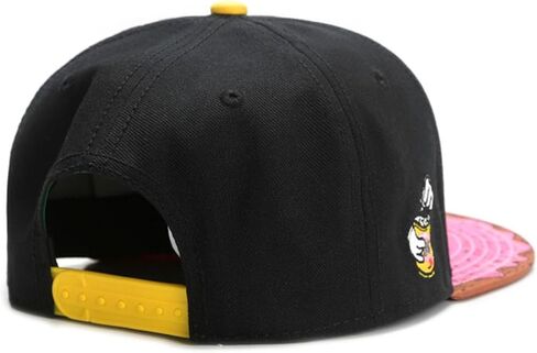قبعة Munchies على شكل كعكة دونات Snapback، قبعة بيسبول مسطحة سوداء مع حافة دونات وردية اللون، قبعة طعام مضحكة قابلة للتعديل للرجال والنساء in Kuwait