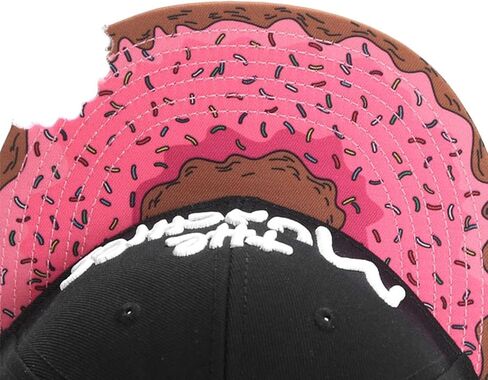 قبعة Munchies على شكل كعكة دونات Snapback، قبعة بيسبول مسطحة سوداء مع حافة دونات وردية اللون، قبعة طعام مضحكة قابلة للتعديل للرجال والنساء in Kuwait