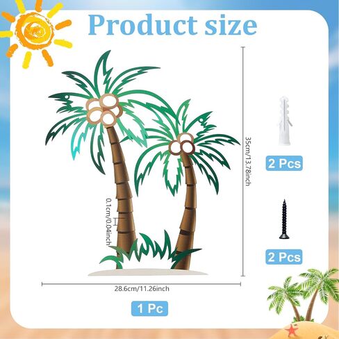 GLASSWINDS Tropical Beach Palm Tree Wall Art, Metal Palm Tree Wall Decor Outdoor Coastal Decor Wall Sculpture Hanging Tropical Tree Sculptures for Bathroom, Lake House, Beach House Decor in Saudi Arabia