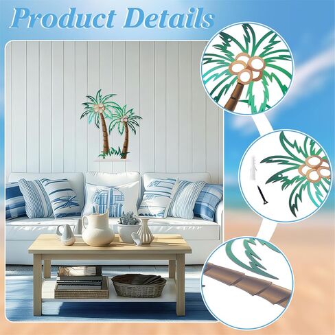 GLASSWINDS Tropical Beach Palm Tree Wall Art, Metal Palm Tree Wall Decor Outdoor Coastal Decor Wall Sculpture Hanging Tropical Tree Sculptures for Bathroom, Lake House, Beach House Decor in Saudi Arabia