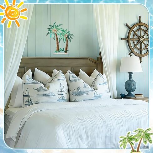 GLASSWINDS Tropical Beach Palm Tree Wall Art, Metal Palm Tree Wall Decor Outdoor Coastal Decor Wall Sculpture Hanging Tropical Tree Sculptures for Bathroom, Lake House, Beach House Decor in Saudi Arabia