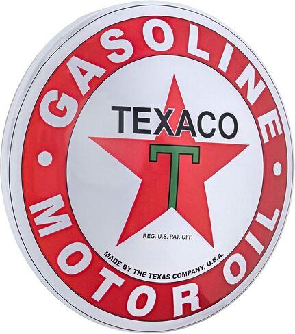 American Art Decor Dome Shaped Metal Wall Art Sign - Retro Room Decor for Bar, Man Cave, Garage, Game Room, Bedroom & More (Texaco, 15.5" x 15.5" x 1") in Saudi Arabia