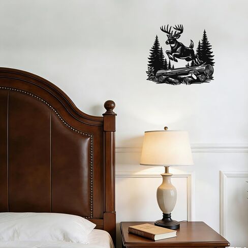 JEWLOVE Deer Wall Art-Running Deer in Forest Metal Decor, Rustic Cabin Lodge Wall Art, Wildlife Forest Decor for Living Room in Kuwait