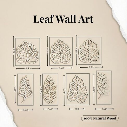 WONGSAI 7 Pcs Wooden Palm Leaves Wall Art, Tropical Boho Farmhouse Decor, Natural Wood Hollow Carved, 3D Jungle Leaf Wall Hanging for Living Room Bedroom Kitchen Office in Saudi Arabia