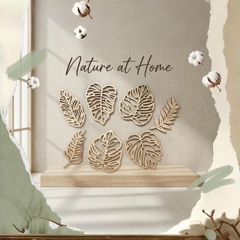 WONGSAI 7 Pcs Wooden Palm Leaves Wall Art, Tropical Boho Farmhouse Decor, Natural Wood Hollow Carved, 3D Jungle Leaf Wall Hanging for Living Room Bedroom Kitchen Office in Saudi Arabia