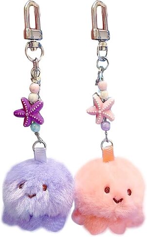 2Pcs Plush Octopus Keychain -Adorable Tiny Ocean Theme Bag Charm for Women, Schoolbag Pendant, Present in Saudi Arabia