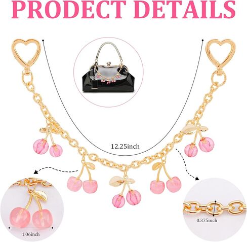Chanaco Purse Bag Charms Extender Chain Pink Handbags Keychian Cute Cherry Purse Accessories for Women in Saudi Arabia