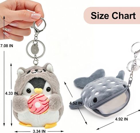 Cute Penguin Plush Keychain & Whale Shark Coin Purse, Kawaii Bag Charms, Accessories for Backpack, Handbag, Women in Saudi Arabia