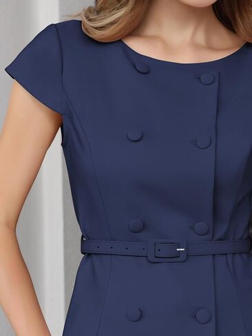 Hobemty Women's Vintage Blouse Button Down Cap Sleeve Boat Neck Business Office Peplum Top with Belted in Kuwait