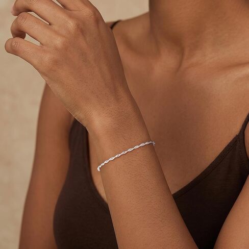 925 Sterling Silver Bracelets for Women, 2.2mm Singapore Twist Bracelet Smooth & Sturdy Sterling Silver Chain Bracelets for Women 6/6.5/7/7.5/8 Inch in Saudi Arabia