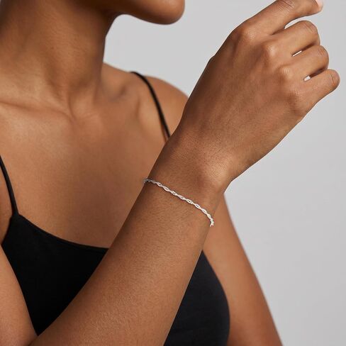 925 Sterling Silver Bracelets for Women, 2.2mm Singapore Twist Bracelet Smooth & Sturdy Sterling Silver Chain Bracelets for Women 6/6.5/7/7.5/8 Inch in Saudi Arabia