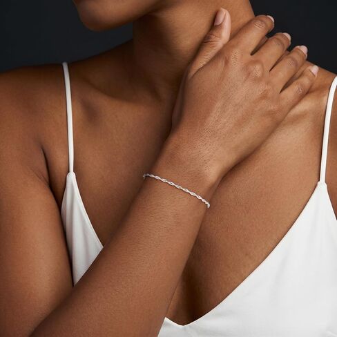 925 Sterling Silver Bracelets for Women, 2.2mm Singapore Twist Bracelet Smooth & Sturdy Sterling Silver Chain Bracelets for Women 6/6.5/7/7.5/8 Inch in Saudi Arabia