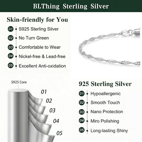 925 Sterling Silver Bracelets for Women, 2.2mm Singapore Twist Bracelet Smooth & Sturdy Sterling Silver Chain Bracelets for Women 6/6.5/7/7.5/8 Inch in Saudi Arabia