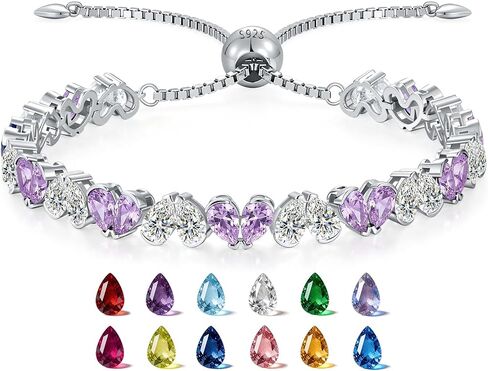 Birthstone Link Bracelet for Women 925 Sterling Silver Pear Shaped Gemstone Jewelry White Gold Plated Adjustable Chain Gifts for Mom Wife in Saudi Arabia