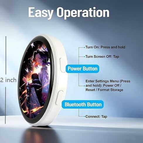 Digital Badge with DIY Text & Photo & Video，2 Inch Hd Touchscreen Digital Pin，Gift for Anime Fans, Ideal for Backpacks and Conventions in Kuwait