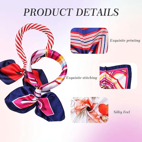 erioctry 10 Pcs Women's Satin Scarves Small Square Scarves for Neck Head Hair & Bag Decor Mixed Pattern Assortment in Kuwait