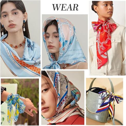 erioctry 10 Pcs Women's Satin Scarves Small Square Scarves for Neck Head Hair & Bag Decor Mixed Pattern Assortment in Kuwait