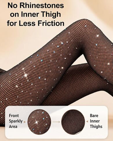 Sexy Sparkly Fishnet Stockings for Women, Rhinestone Glitter Mesh Tights for Party Concert Pantyhose High Waist in Saudi Arabia