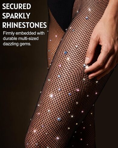 Sexy Sparkly Fishnet Stockings for Women, Rhinestone Glitter Mesh Tights for Party Concert Pantyhose High Waist in Saudi Arabia