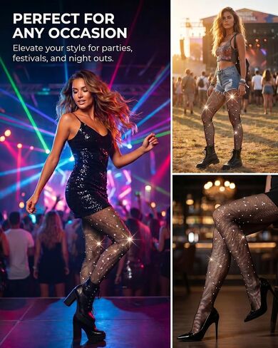 Sexy Sparkly Fishnet Stockings for Women, Rhinestone Glitter Mesh Tights for Party Concert Pantyhose High Waist in Saudi Arabia
