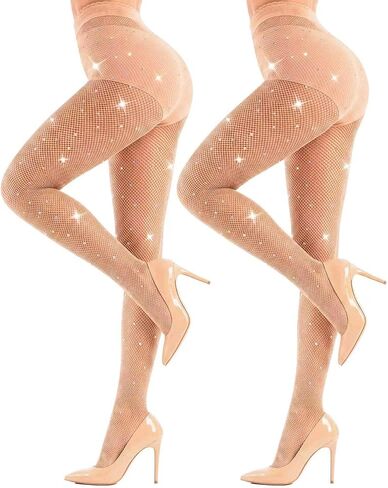 Sexy Sparkly Fishnet Stockings for Women, Rhinestone Glitter Mesh Tights for Party Concert Pantyhose High Waist in Saudi Arabia