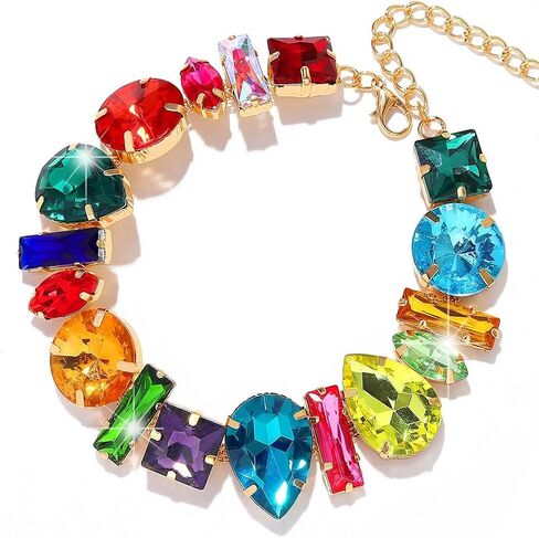 JEAIRTS Colorful Crystal Choker Necklace Rainbow Rhinestone Statement Collar Jewelry for Women in Kuwait