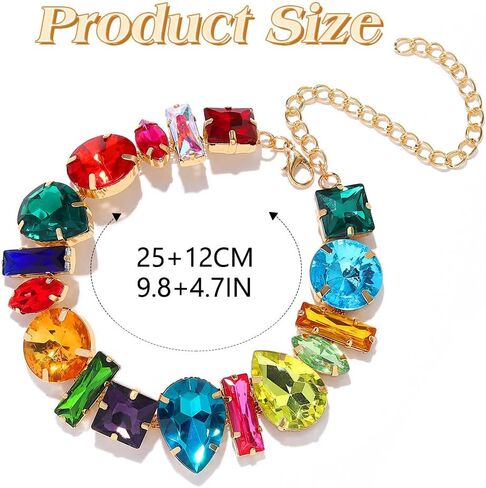 JEAIRTS Colorful Crystal Choker Necklace Rainbow Rhinestone Statement Collar Jewelry for Women in Kuwait