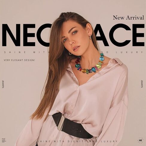 JEAIRTS Colorful Crystal Choker Necklace Rainbow Rhinestone Statement Collar Jewelry for Women in Kuwait