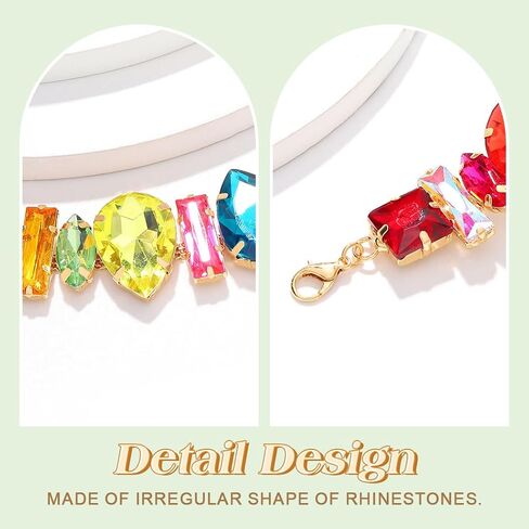 JEAIRTS Colorful Crystal Choker Necklace Rainbow Rhinestone Statement Collar Jewelry for Women in Kuwait