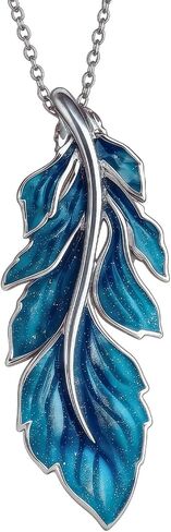 GW Blue Feather Pendant Necklace for Women Trendy, 925 Sterling Silver Boho Necklaces for Women with Bohemian Style Jewelry for Daily Casual and Vacation, Spiritual Blessing for Best Friends and Family in Saudi Arabia