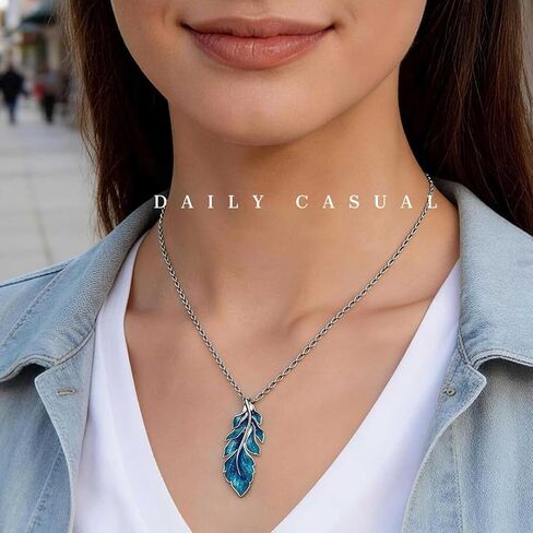 GW Blue Feather Pendant Necklace for Women Trendy, 925 Sterling Silver Boho Necklaces for Women with Bohemian Style Jewelry for Daily Casual and Vacation, Spiritual Blessing for Best Friends and Family in Saudi Arabia