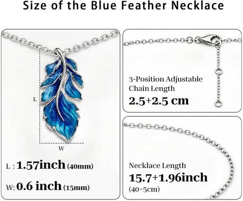 GW Blue Feather Pendant Necklace for Women Trendy, 925 Sterling Silver Boho Necklaces for Women with Bohemian Style Jewelry for Daily Casual and Vacation, Spiritual Blessing for Best Friends and Family in Saudi Arabia