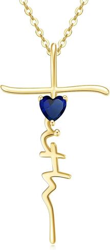 Cross Faith Heart Birthstone Necklaces for Women 14K Gold Christian Religious First Communion Baptism Confirmation Jewelry Anniversary Birthday Gifts for Wife Mom Her in Saudi Arabia